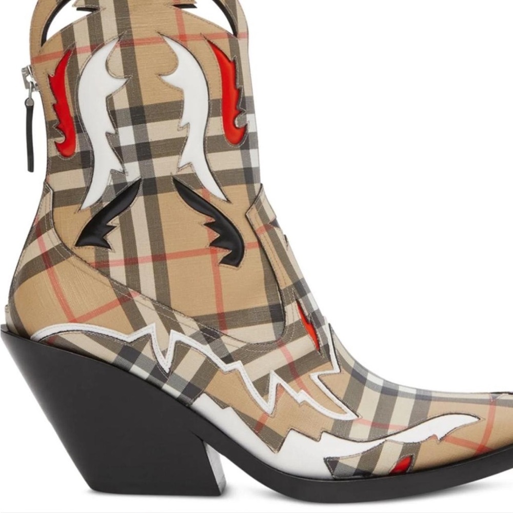 Designer Plaid Ankle Boots - Red, Black, White